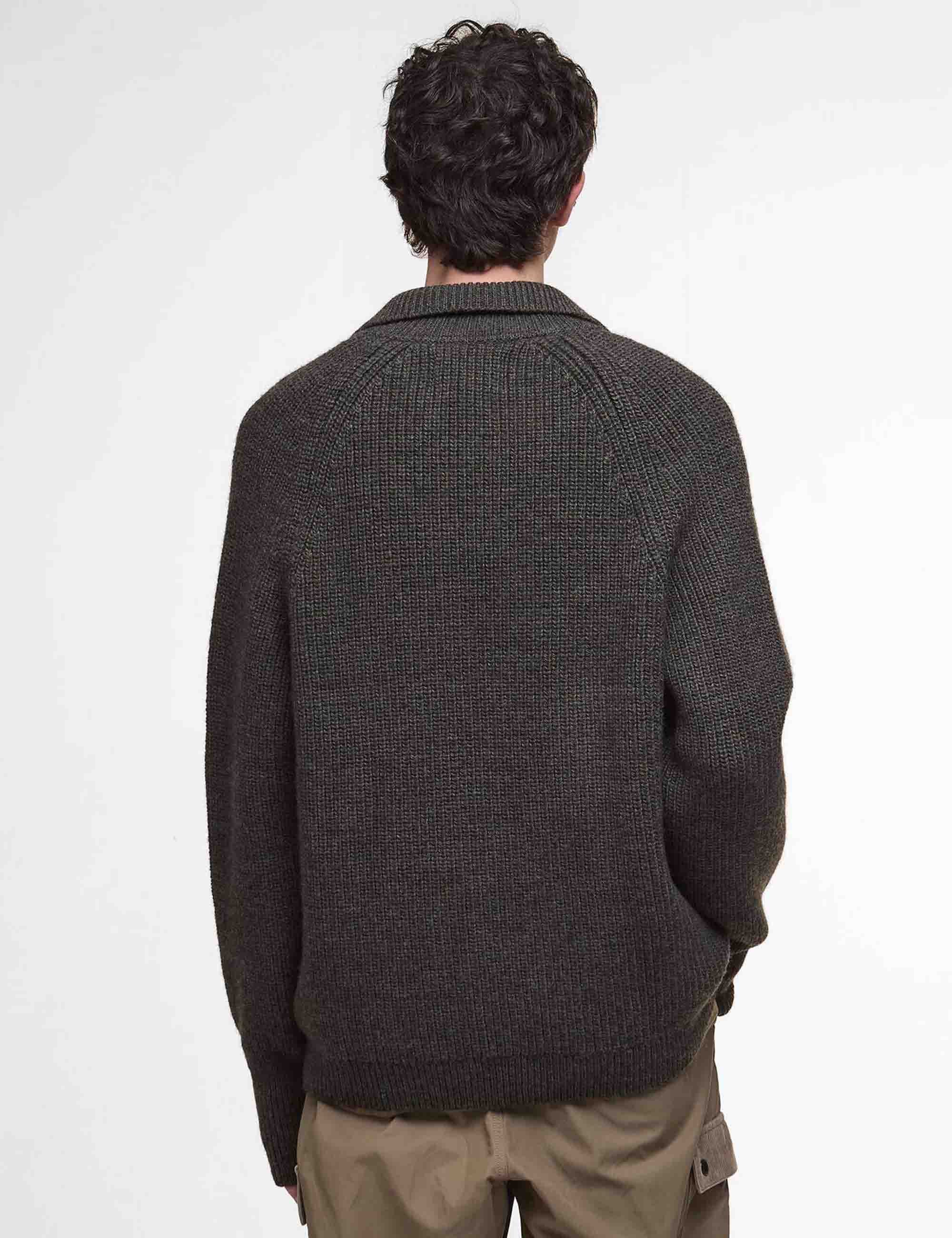 Garthman Knitted Zip-Up Jumper - Olive Ink - Image 2
