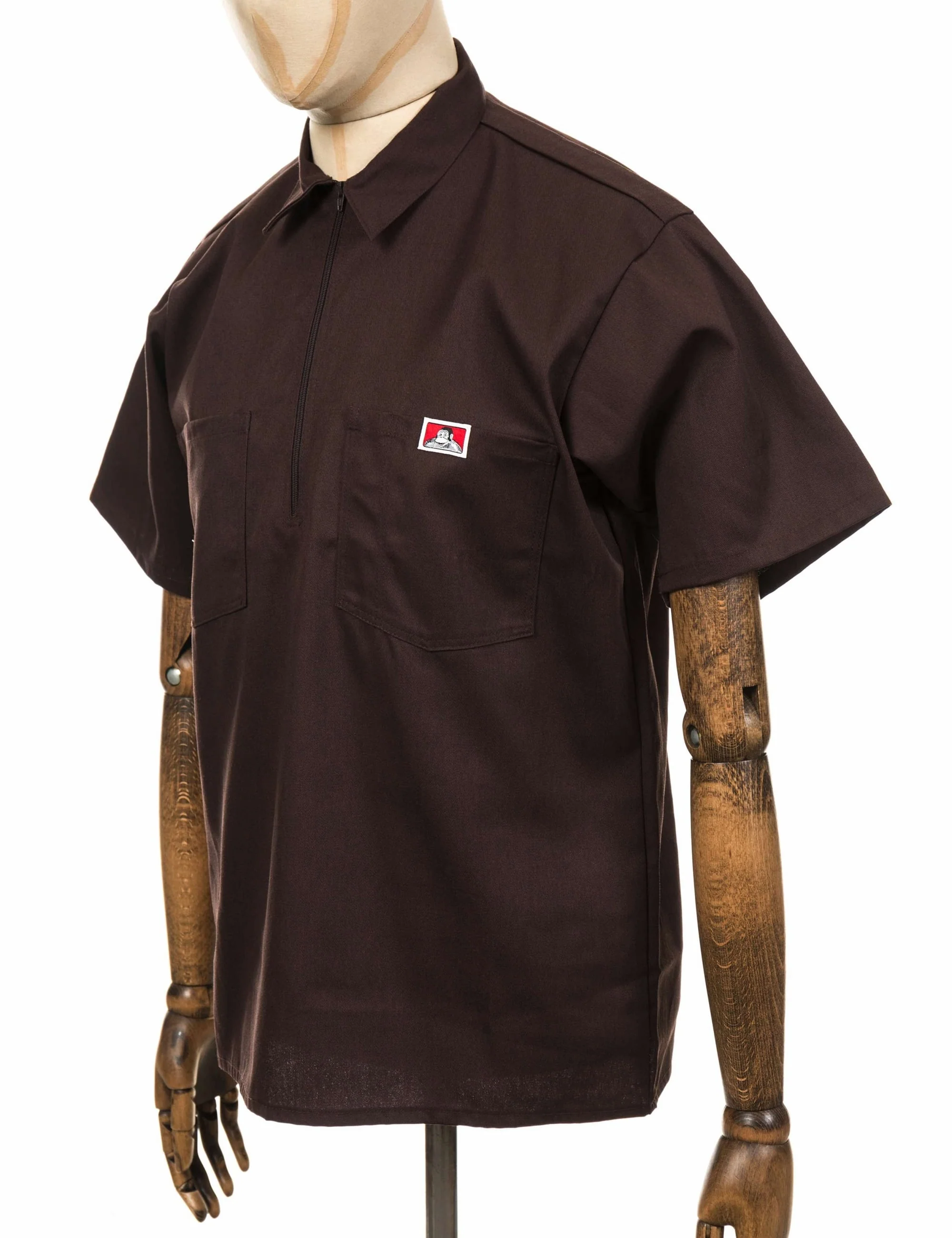 Half Zip Short Sleeve Work Shirt - Brown - Image 4