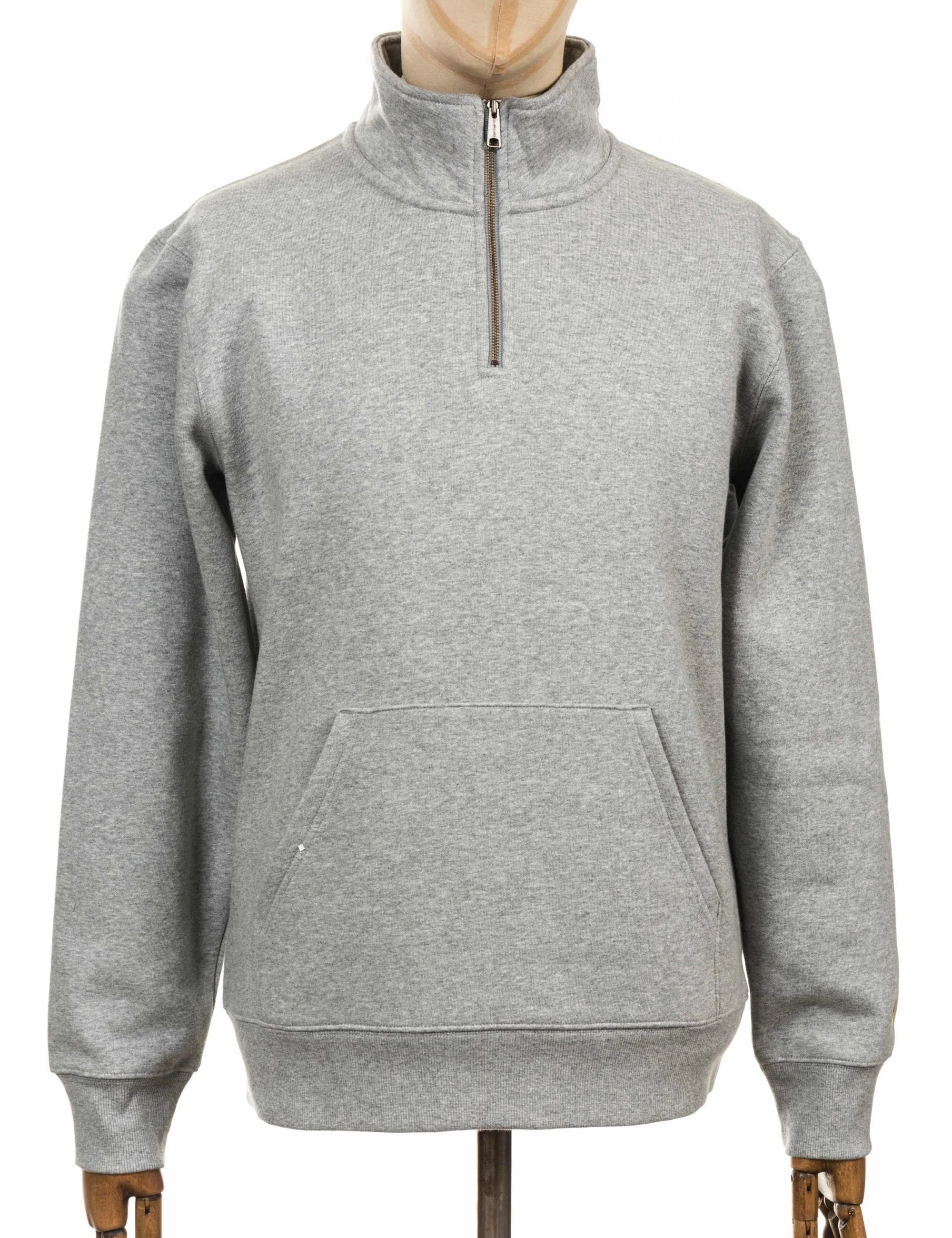 Chase Zip Neck Sweat - Grey Heather/Gold - Image 3