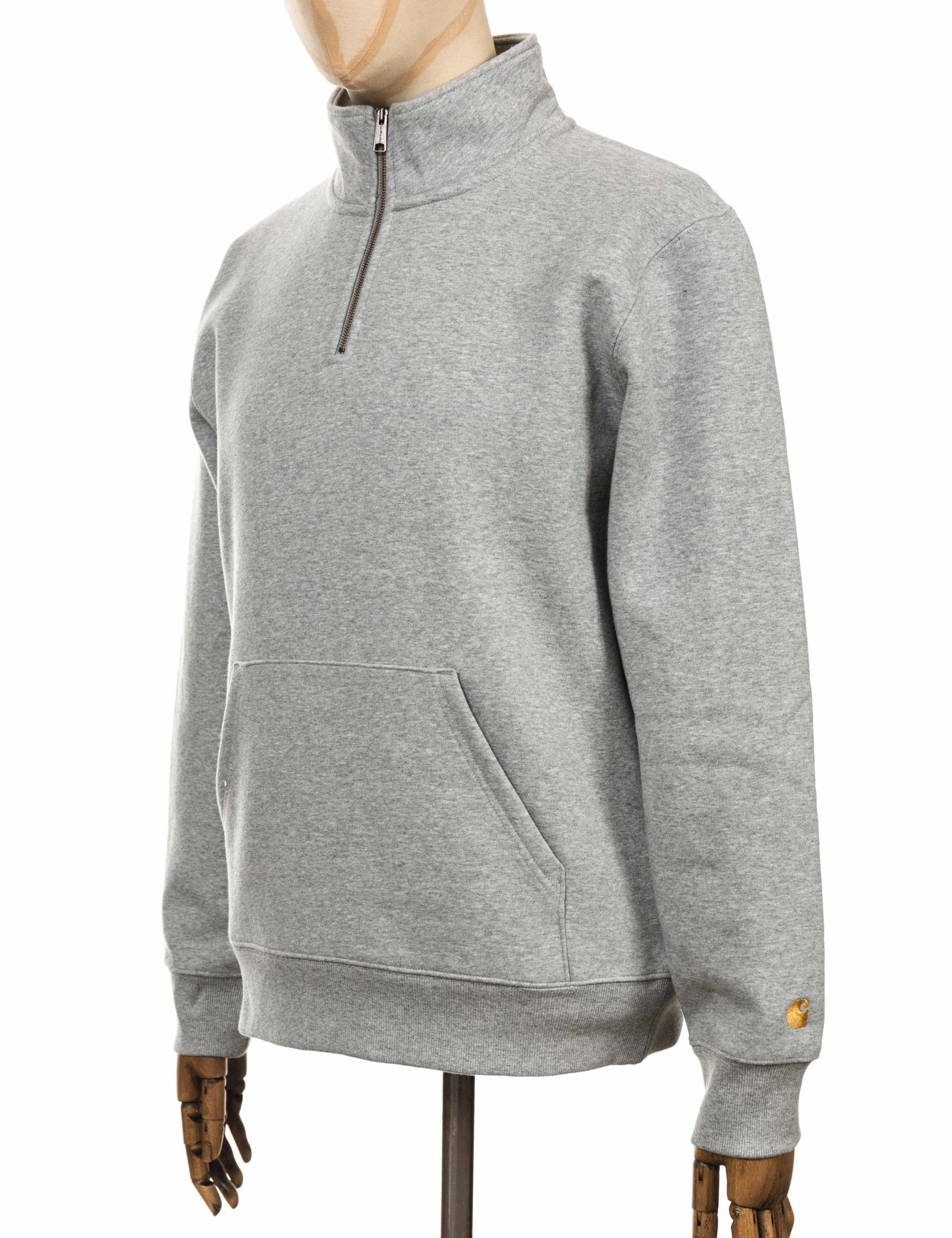 Chase Zip Neck Sweat - Grey Heather/Gold - Image 6