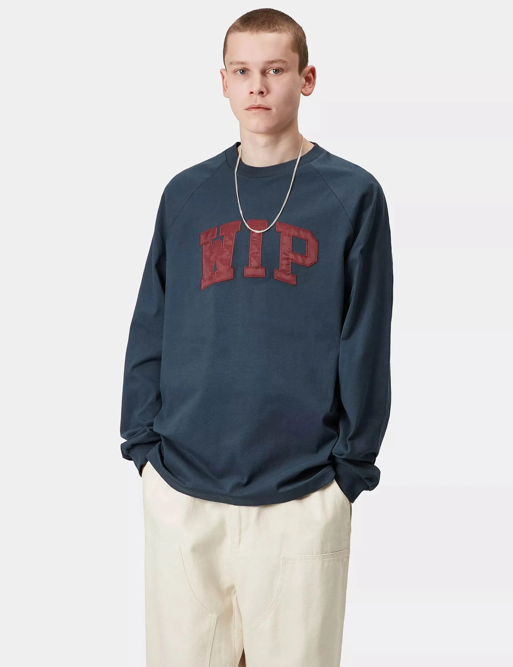 WIP Long Sleeve T-Shirt - Dusky Blue/Mulberry - Image 2