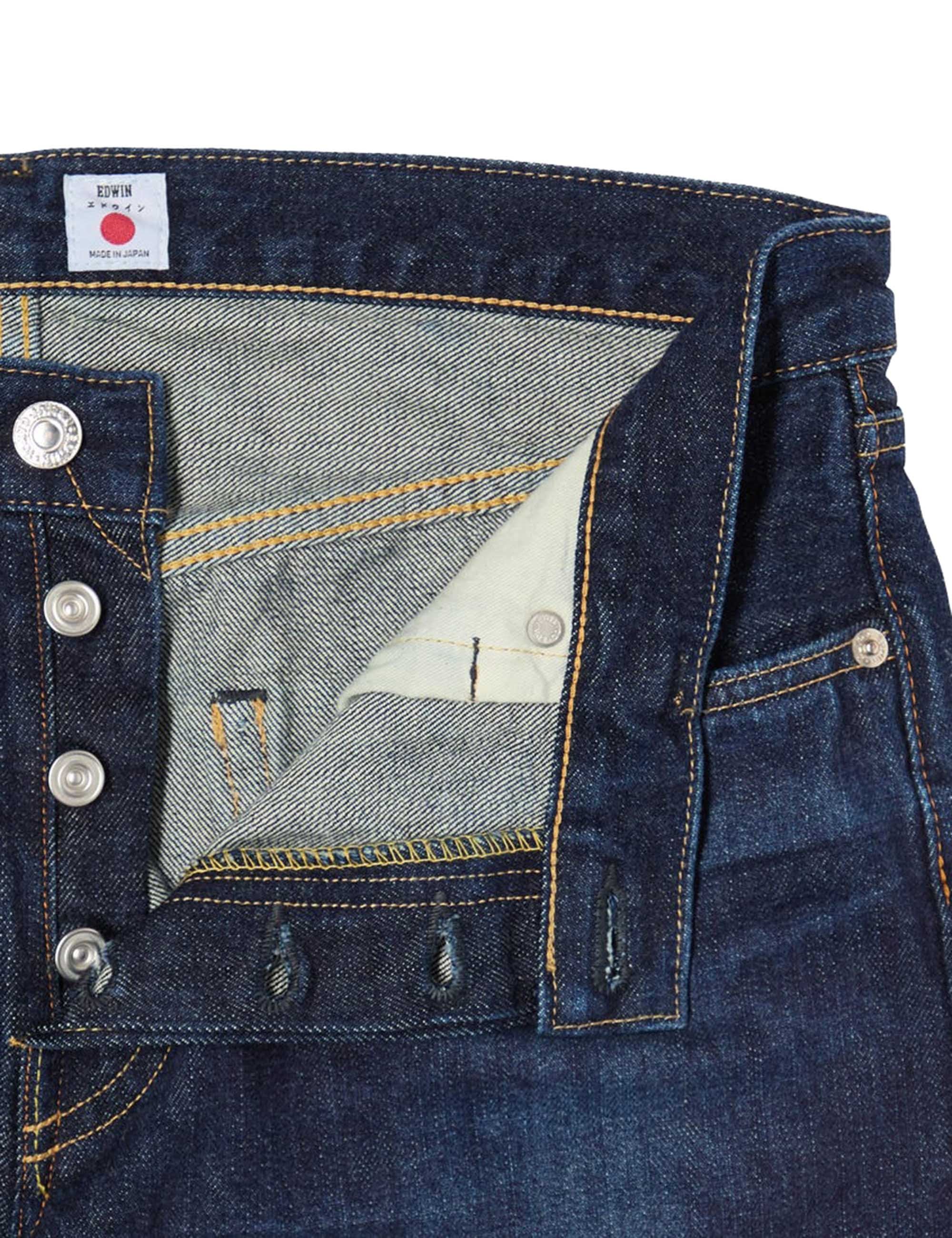 Regular Tapered Red Selvedge Jeans - Blue, Dark Used Wash - Image 3