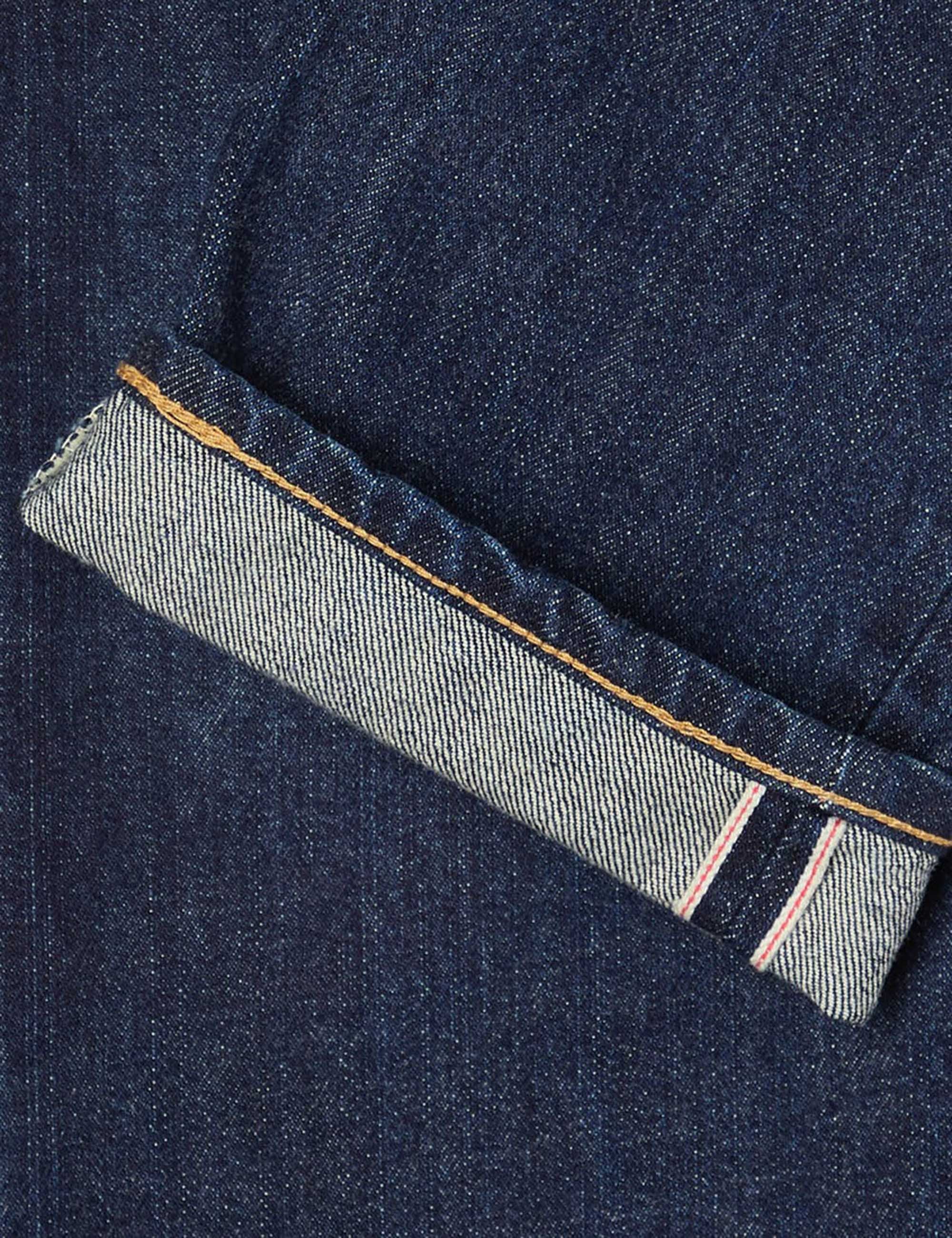 Regular Tapered Red Selvedge Jeans - Blue, Dark Used Wash - Image 4