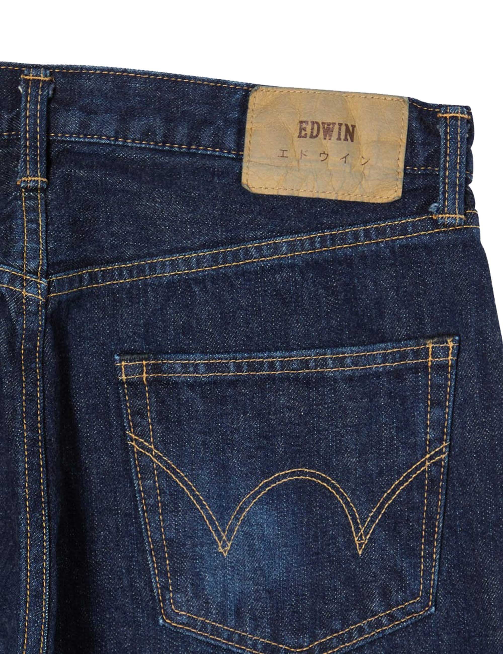 Regular Tapered Red Selvedge Jeans - Blue, Dark Used Wash - Image 5
