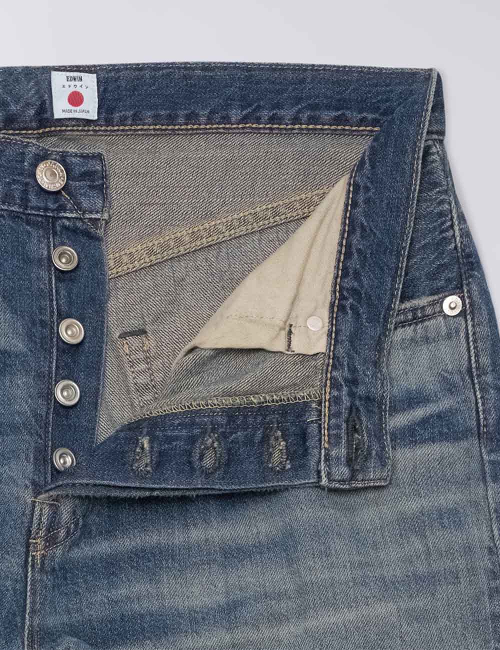 Wide Red Selvedge Jeans - Blue, Dark Used Wash - Image 6