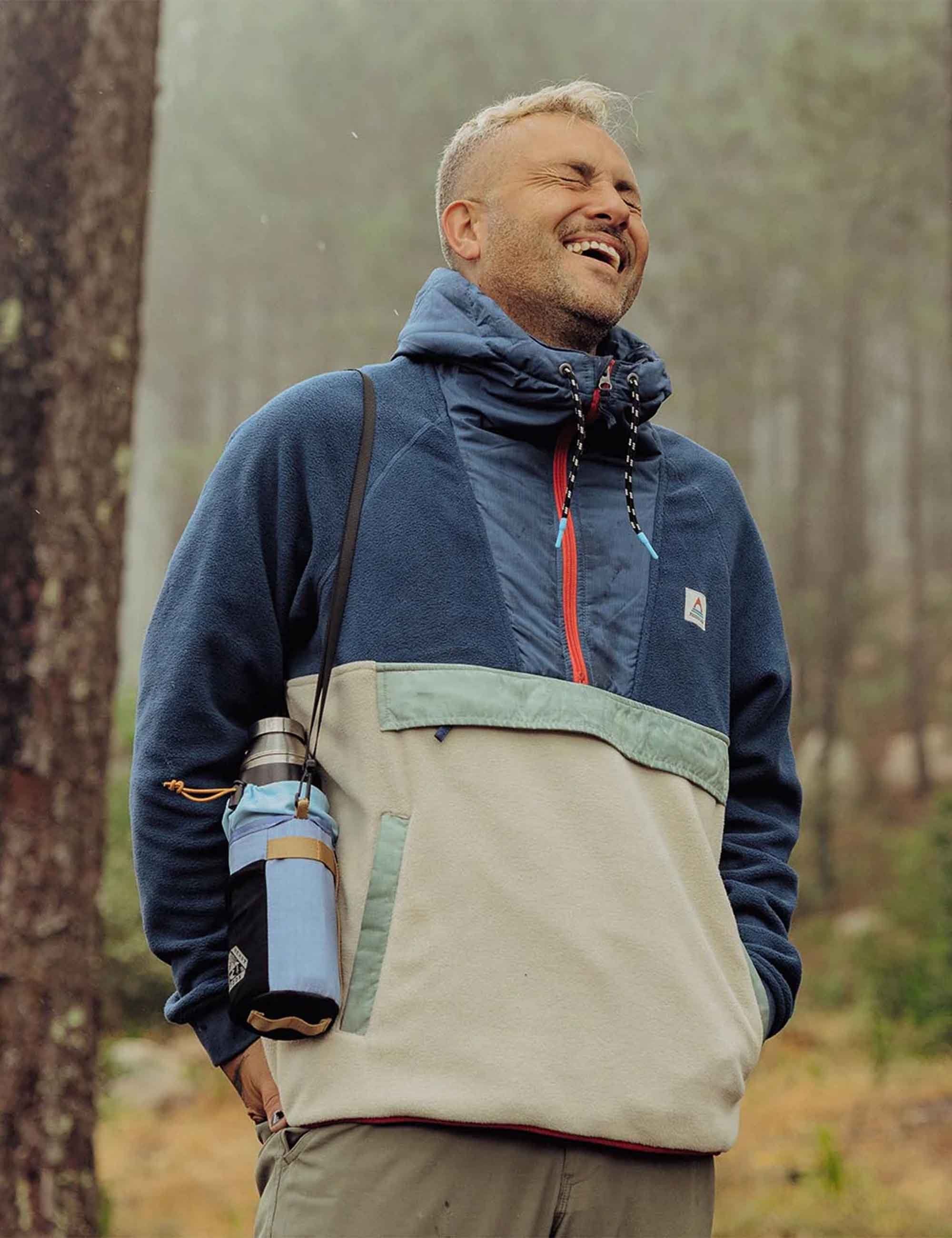 Woodland 1/2 Zip Hooded Polar Fleece - Dark Denim/Oatmeal - Image 4