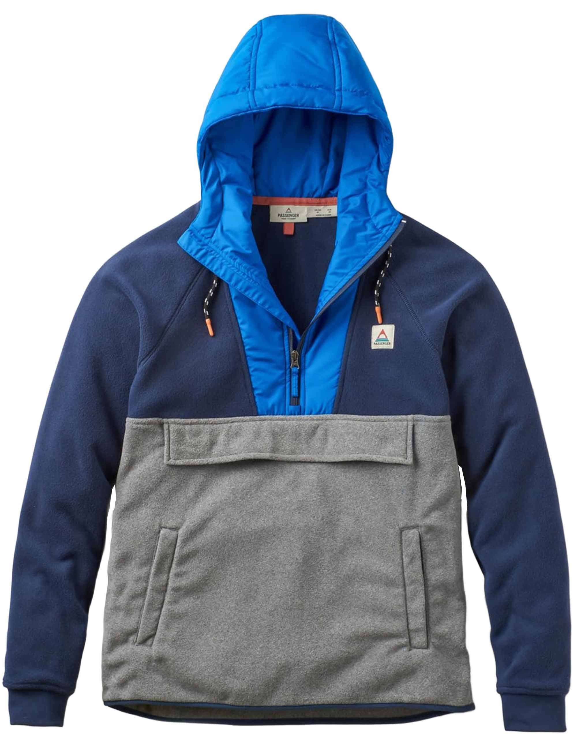 Woodland 1/2 Zip Hooded Polar Fleece - Rich Navy/Grey Marl