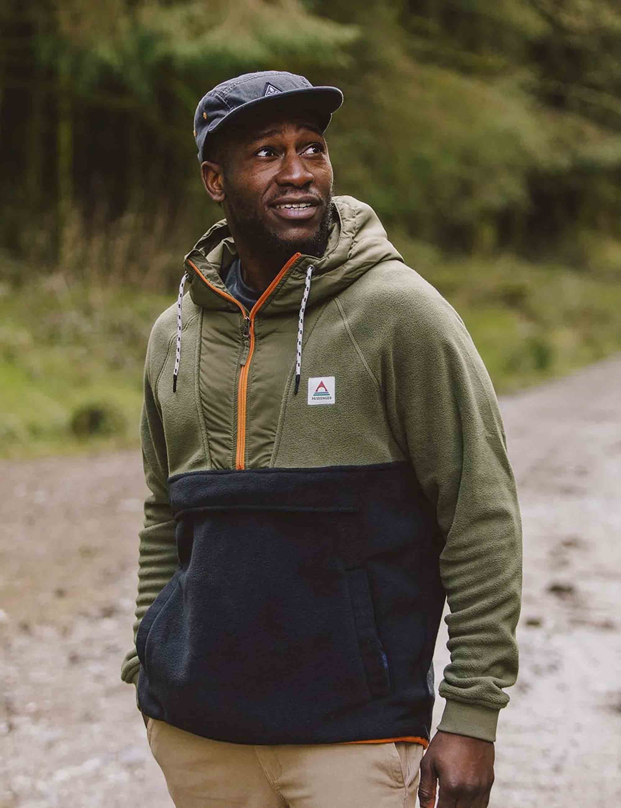 Woodland 1/2 Zip Hooded Polar Fleece - True Black/Khaki - Image 2