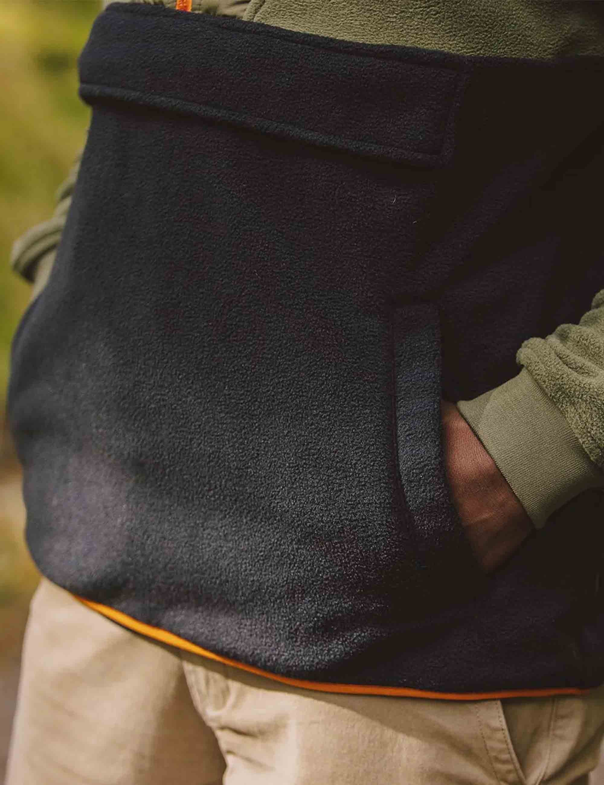 Woodland 1/2 Zip Hooded Polar Fleece - True Black/Khaki - Image 3