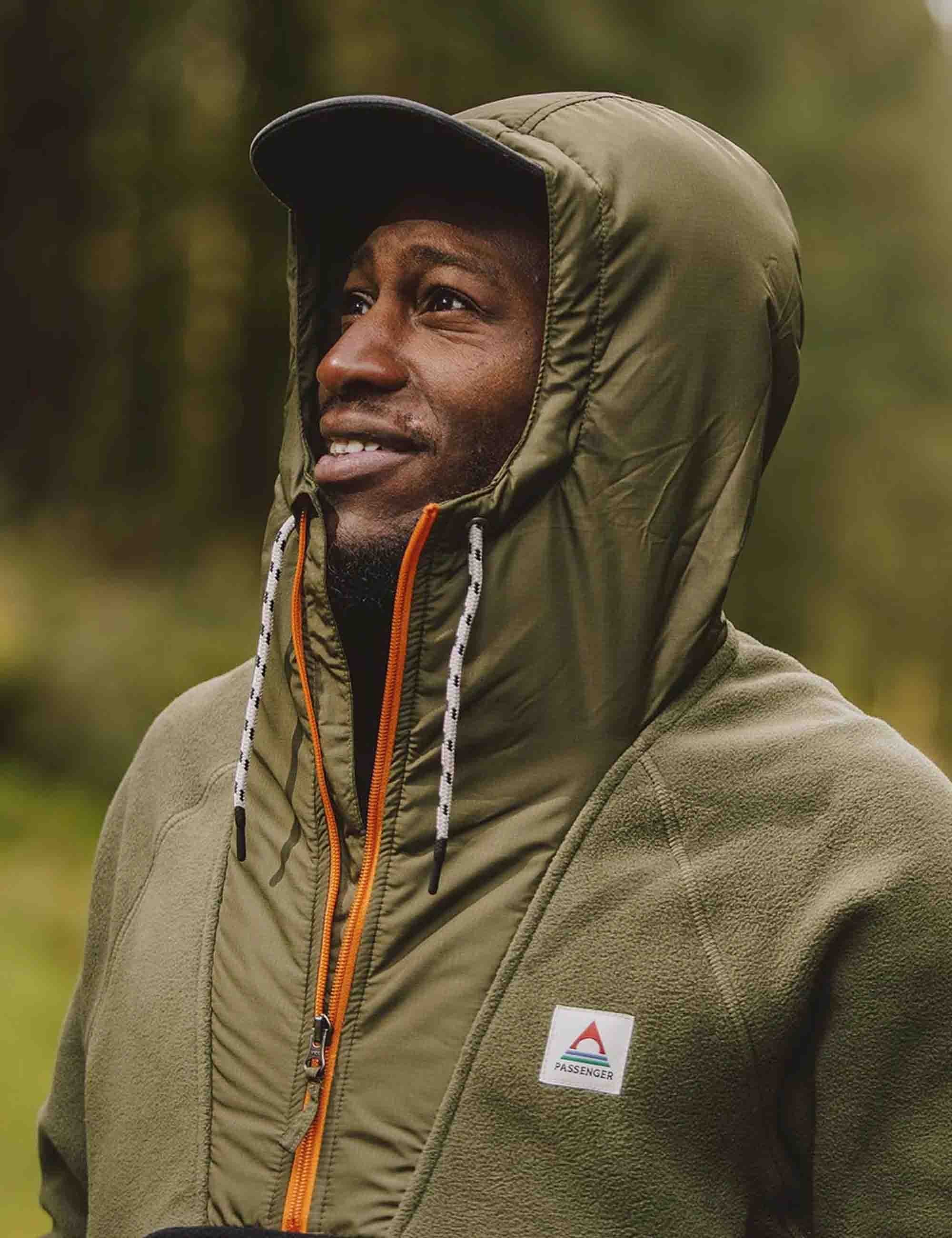 Woodland 1/2 Zip Hooded Polar Fleece - True Black/Khaki - Image 6