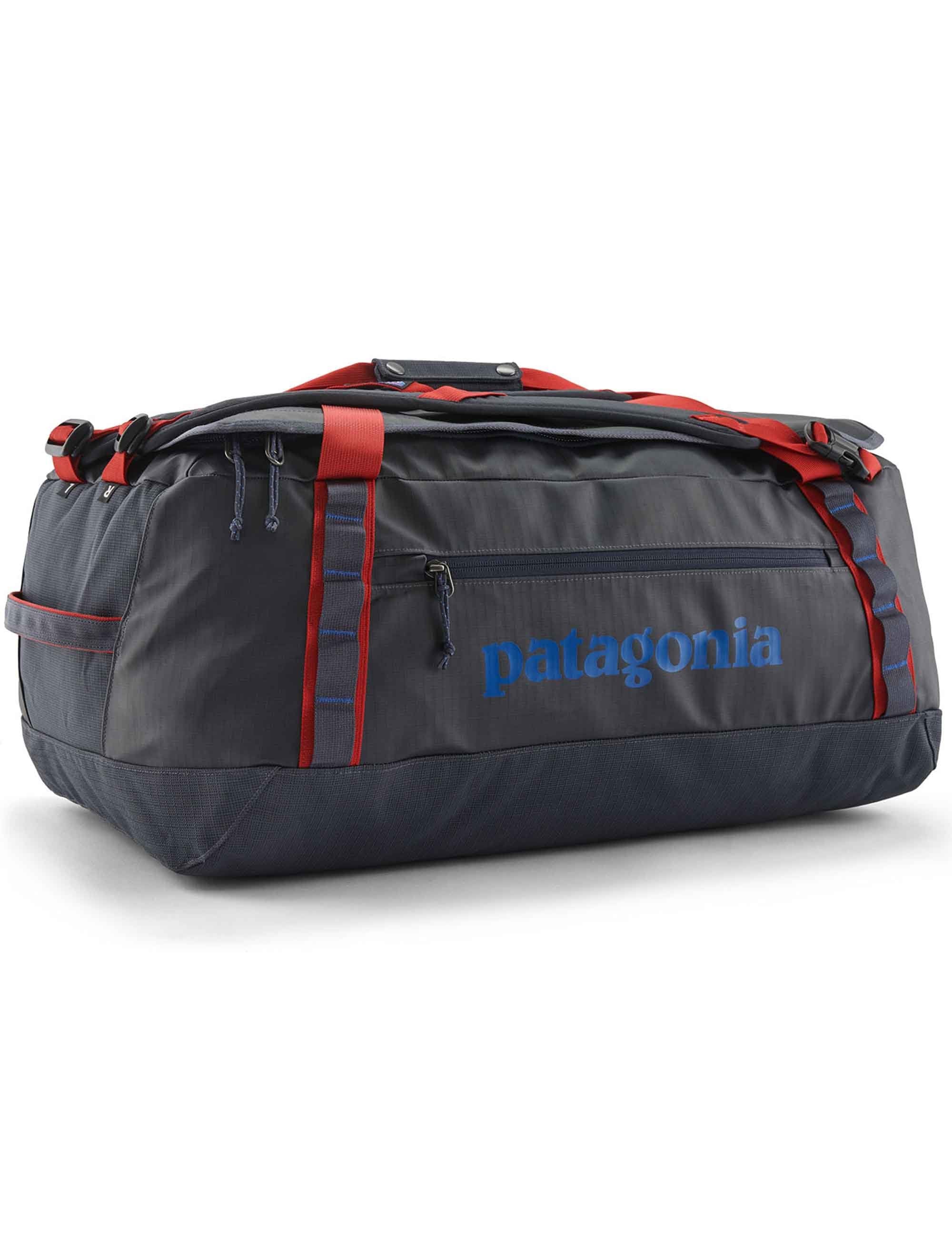 Black Hole Duffel Bag 55L - Smolder Blue w/Amanita Red