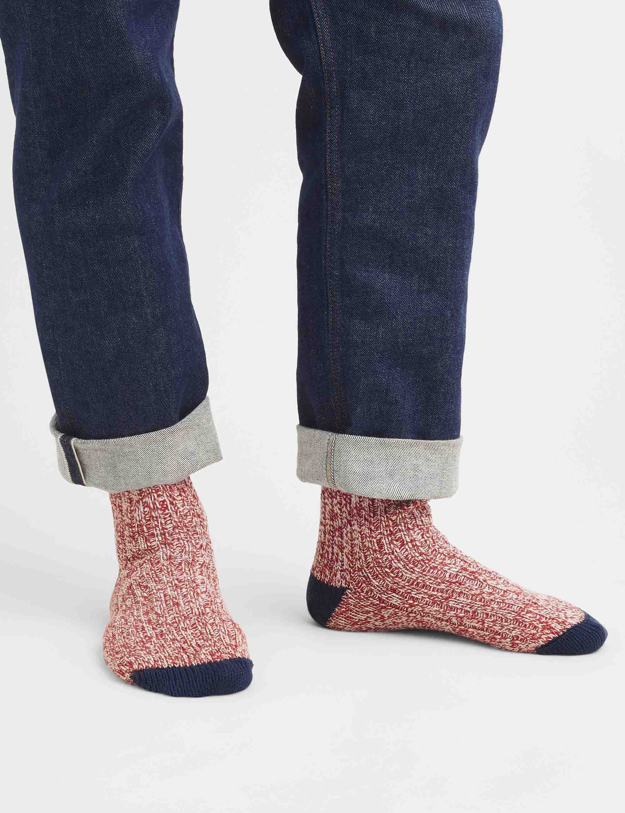 97331 Ragg Wool Stripe Socks - Red/Navy - Image 2