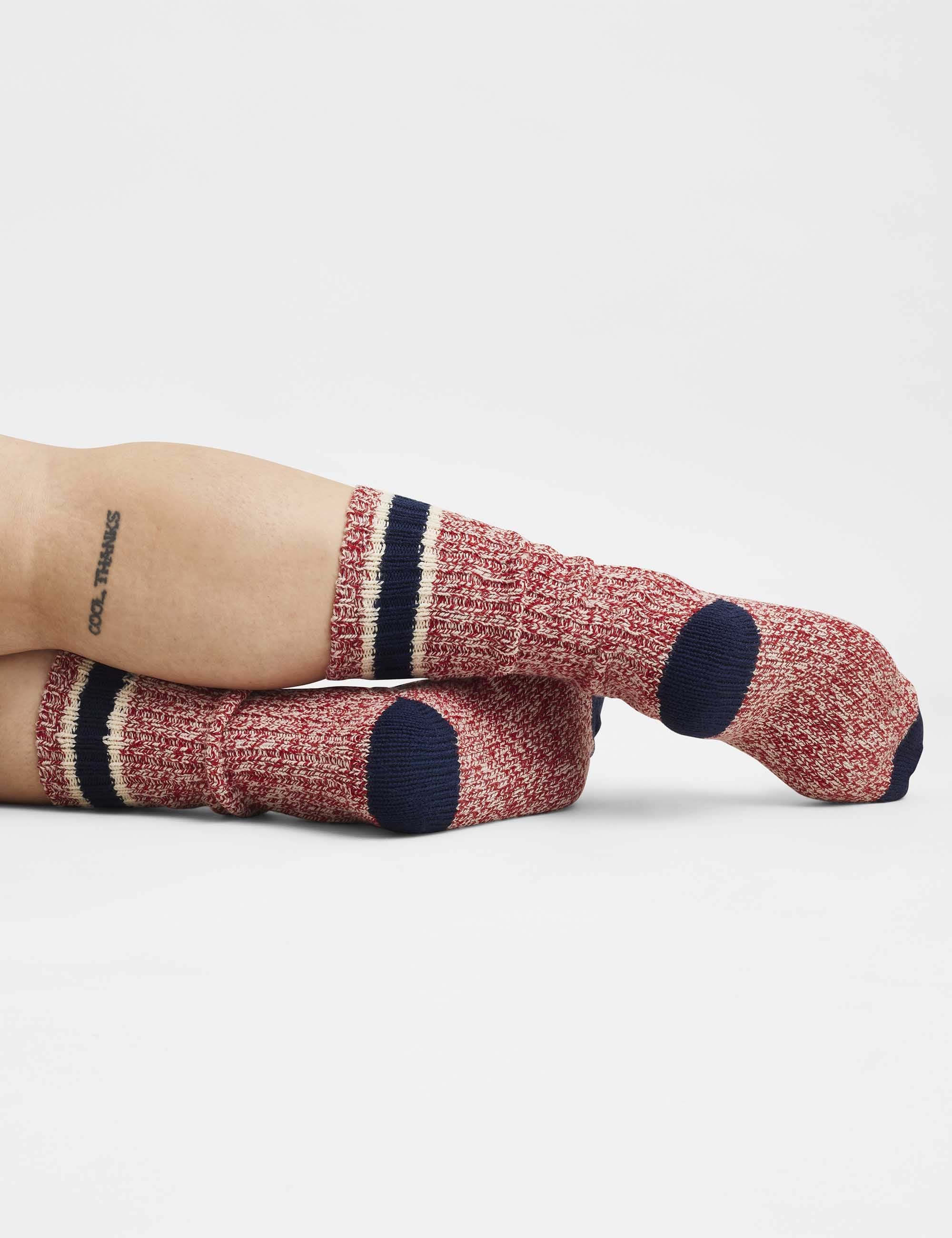 97331 Ragg Wool Stripe Socks - Red/Navy - Image 6